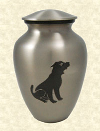 Metal urn with dog image